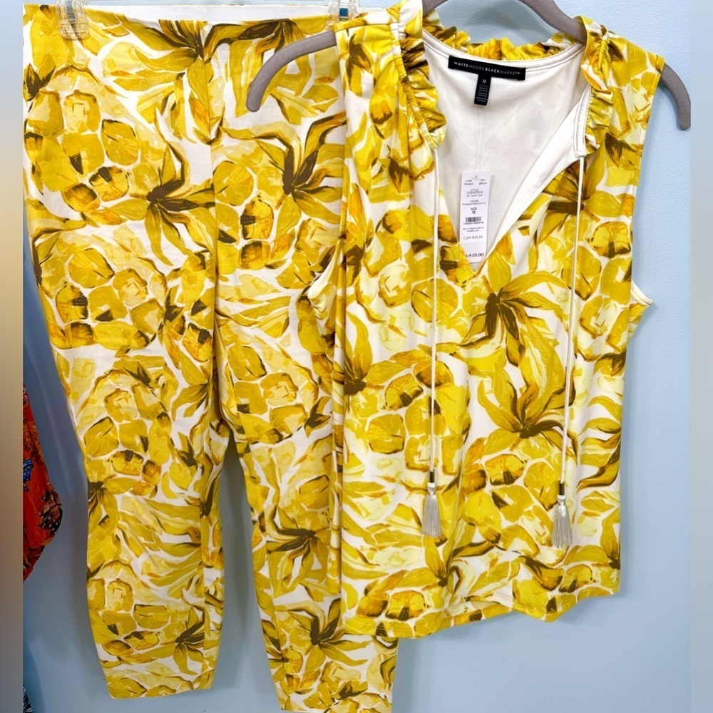 WHBM Yellow Floral Women's Top Pants M
